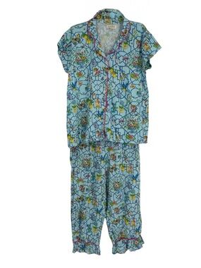 Jaye's Studio Wonderland Luxe Ruffled Pajama Summer Set Size Medium Blue